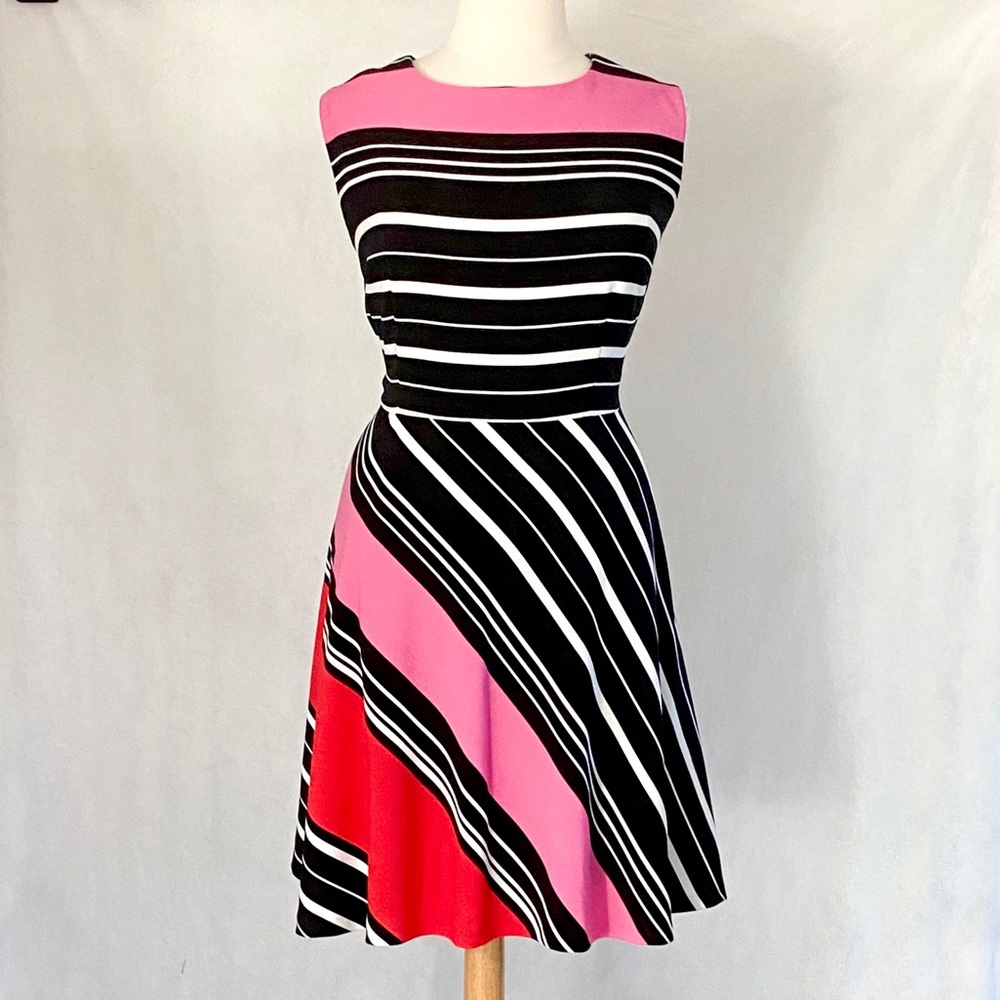 Tahari Sleeveless Striped Fit & Flare Dress - Picture 3 of 11